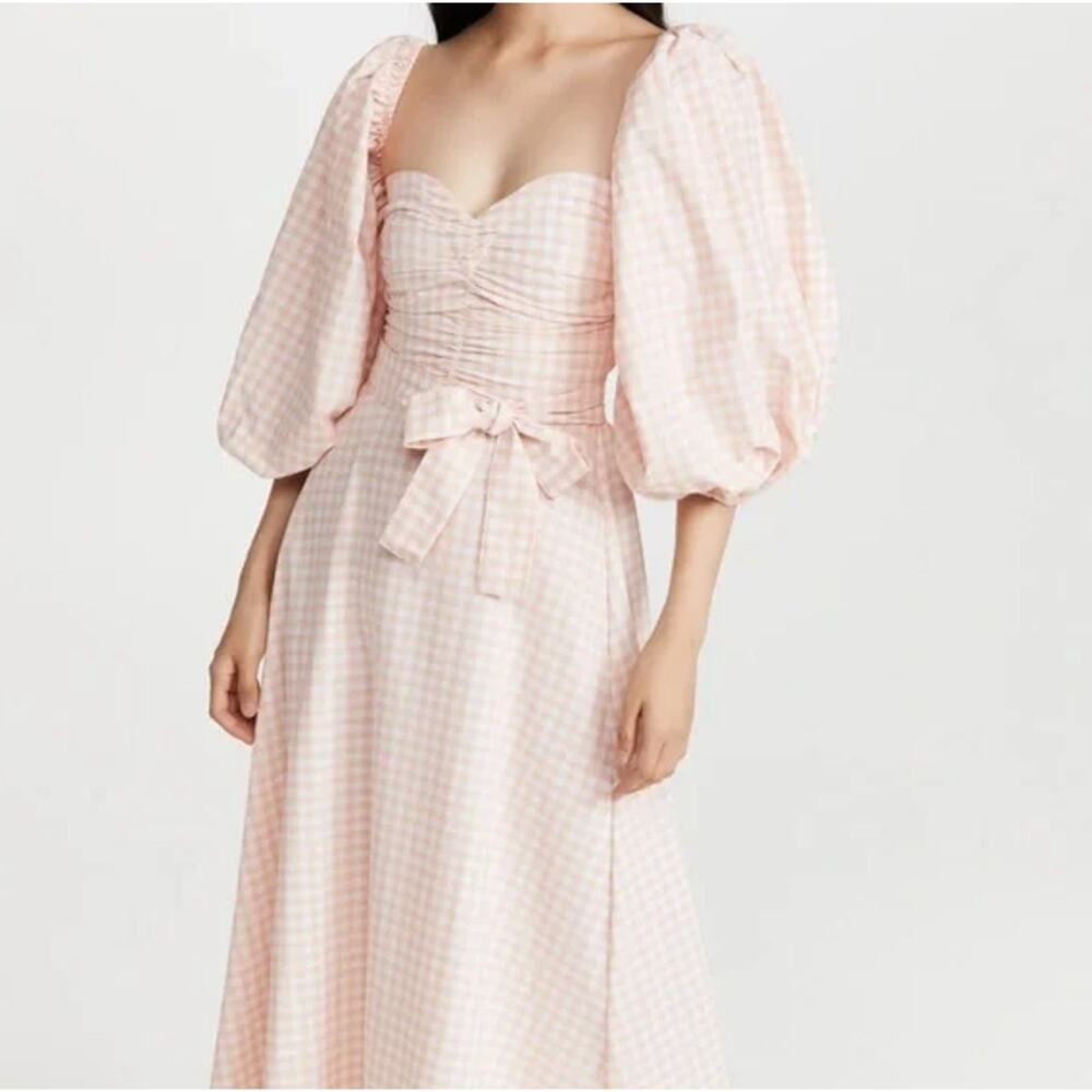 SUNDRESS Balloon Sleeve Gingham Maxi Dress Peach Size XS/S